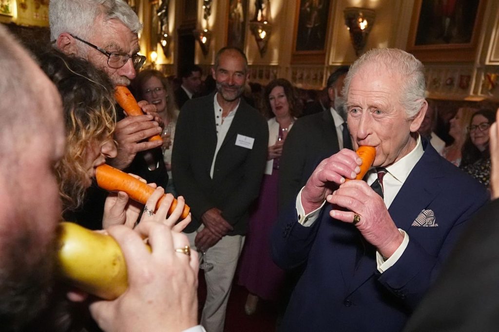 King Charles Joins in the Fun, Plays Carrot Recorder with London Vegetable Orchestra at Windsor Castle