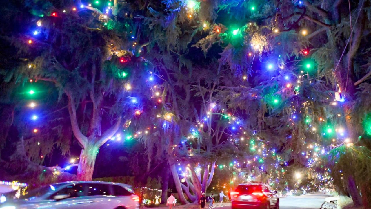 Altadena’s Christmas Tree Lane Lights Up Again After Fire