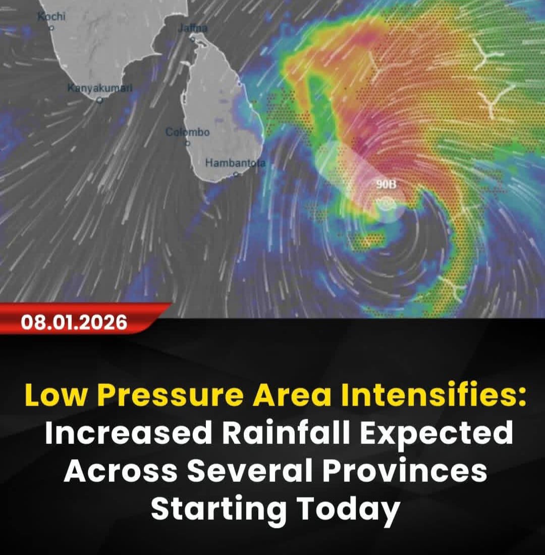 Sri Lanka Braces for Heavy Rainfall as Low-Pressure System Intensifies; Fishing Activities Temporarily Suspended