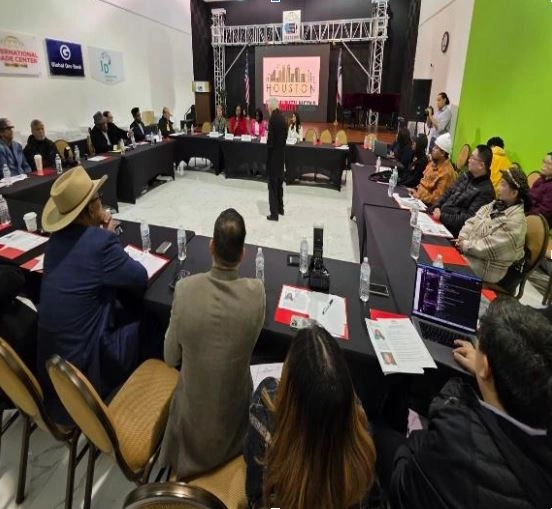 Meeting with diverse participants in discussion Houston