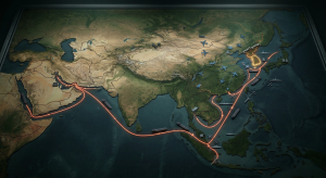 Map showing South Korea dependence on Middle East oil supply routes