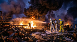 Kuwaiti oil tanker fire in Dubai