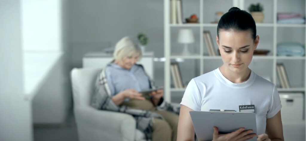 Home infusion therapy nurse administering IV treatment at patient home KabaFusion