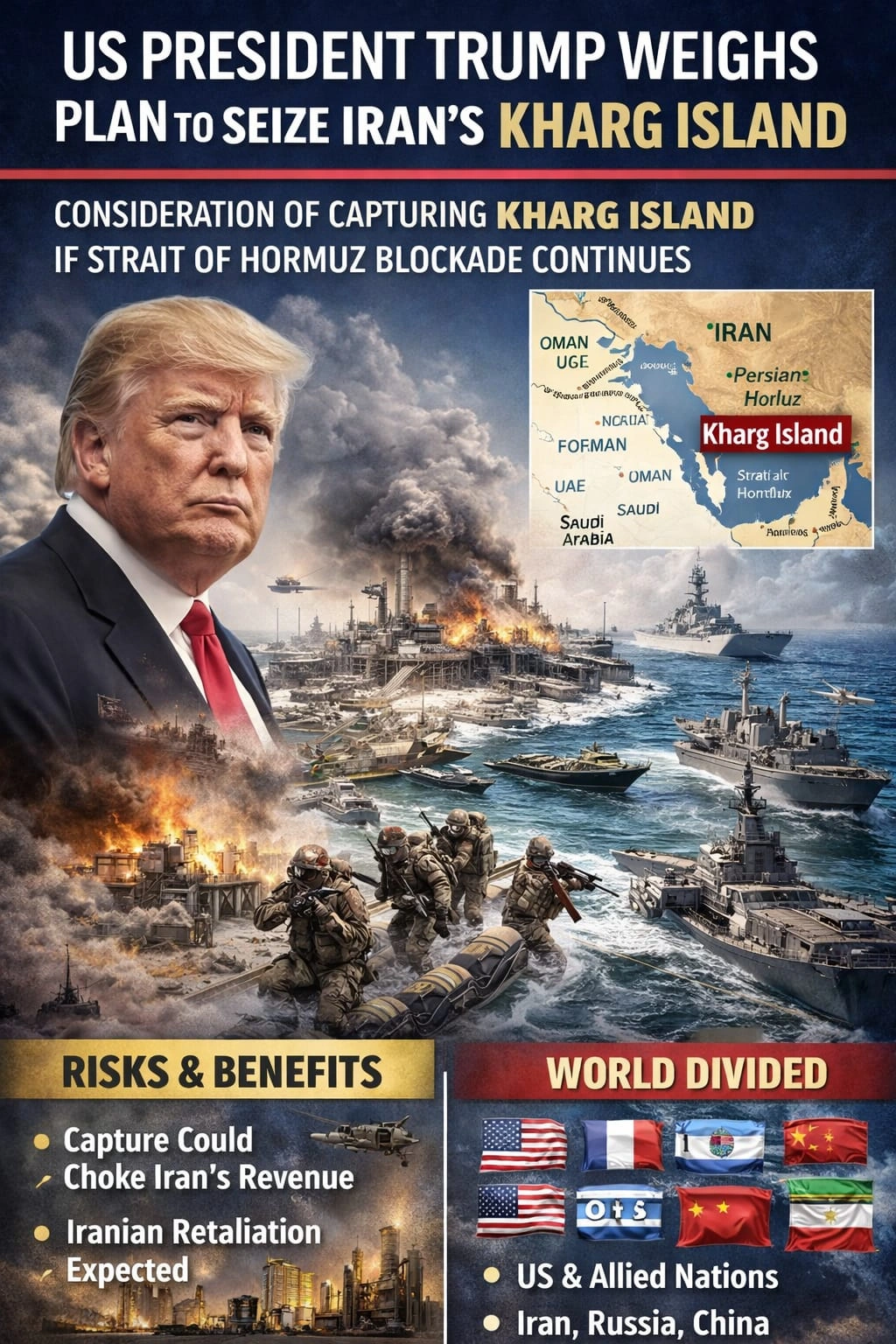 Trump Kharg Island seizure plan amid Strait of Hormuz crisis and Iran tensions