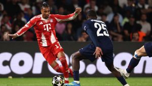 PSG players celebrate after winning the PSG vs Bayern thriller 5-4 in the Champions League semi-final first leg at Parc des Princes, April 28, 2026