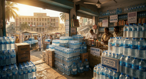People buying bottled water during extreme heatwave in India