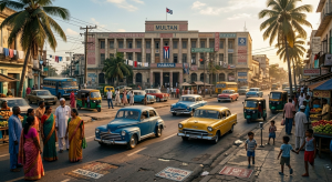 Street scene in Havana showing daily life in Cuba