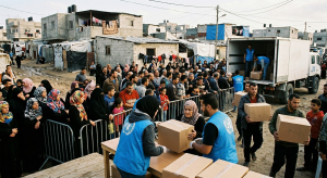 UNRWA aid distribution in Palestinian refugee camp