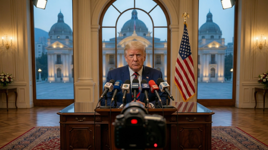 Donald Trump delivering speech on Iran war from White House