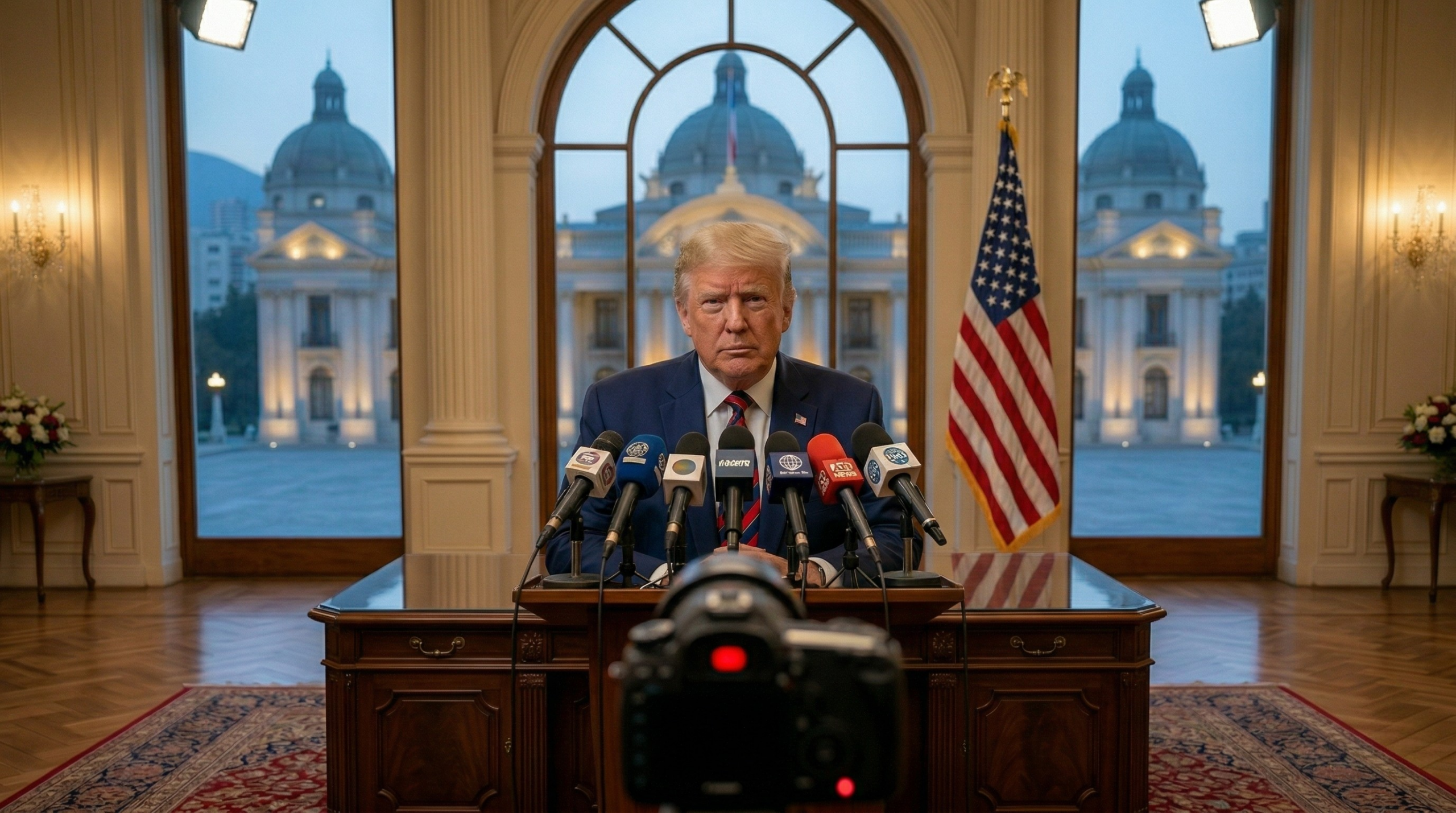 Donald Trump delivering speech on Iran war from White House
