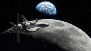 Orion spacecraft traveling towards the moon