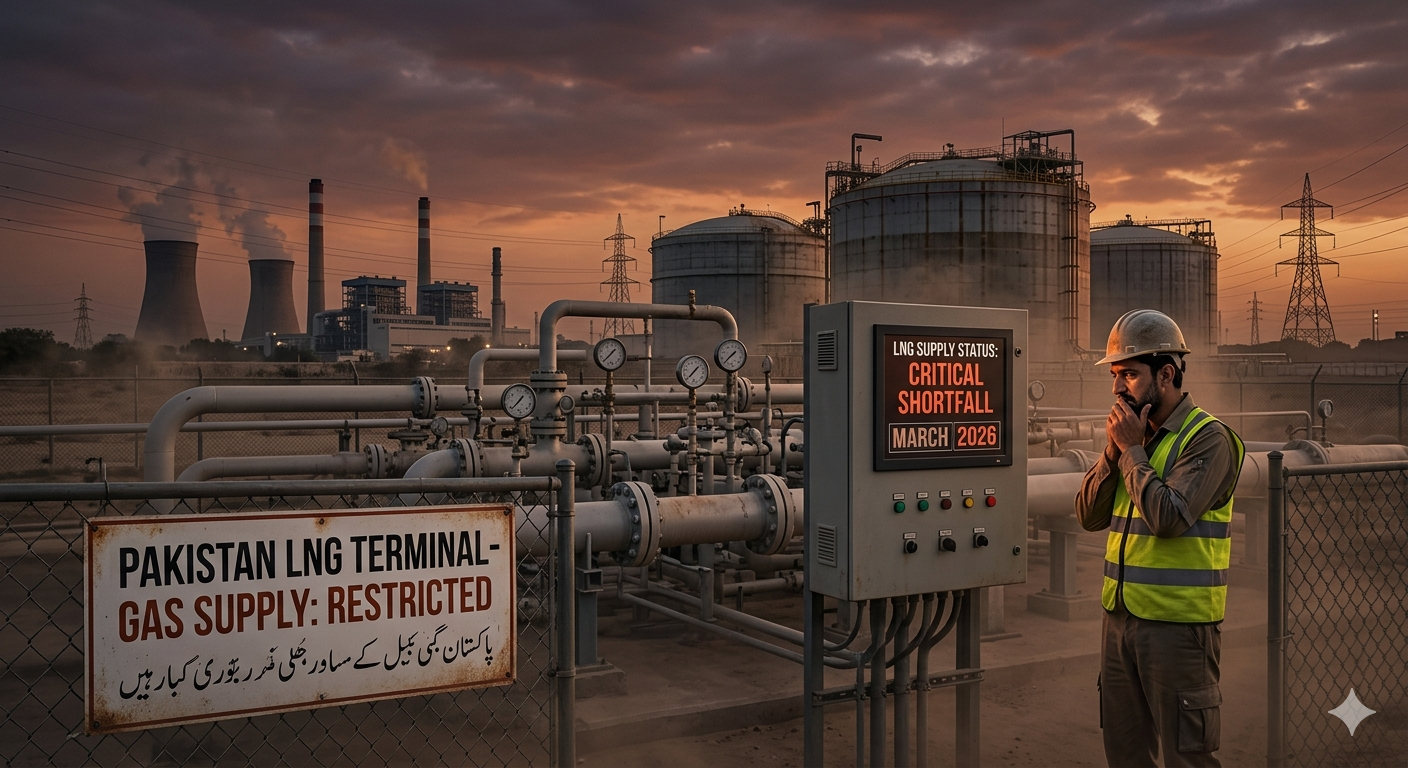 Pakistan gas supply power sector chart showing LNG shortfall, RLNG imports from Qatar, and energy mix breakdown in 2026