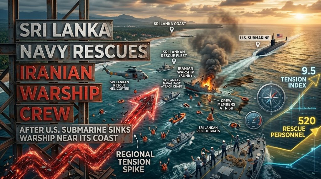 Sri Lanka Navy vessels escort Iranian warship IRIS Bushehr near Colombo port after US submarine attack on IRIS Dena
