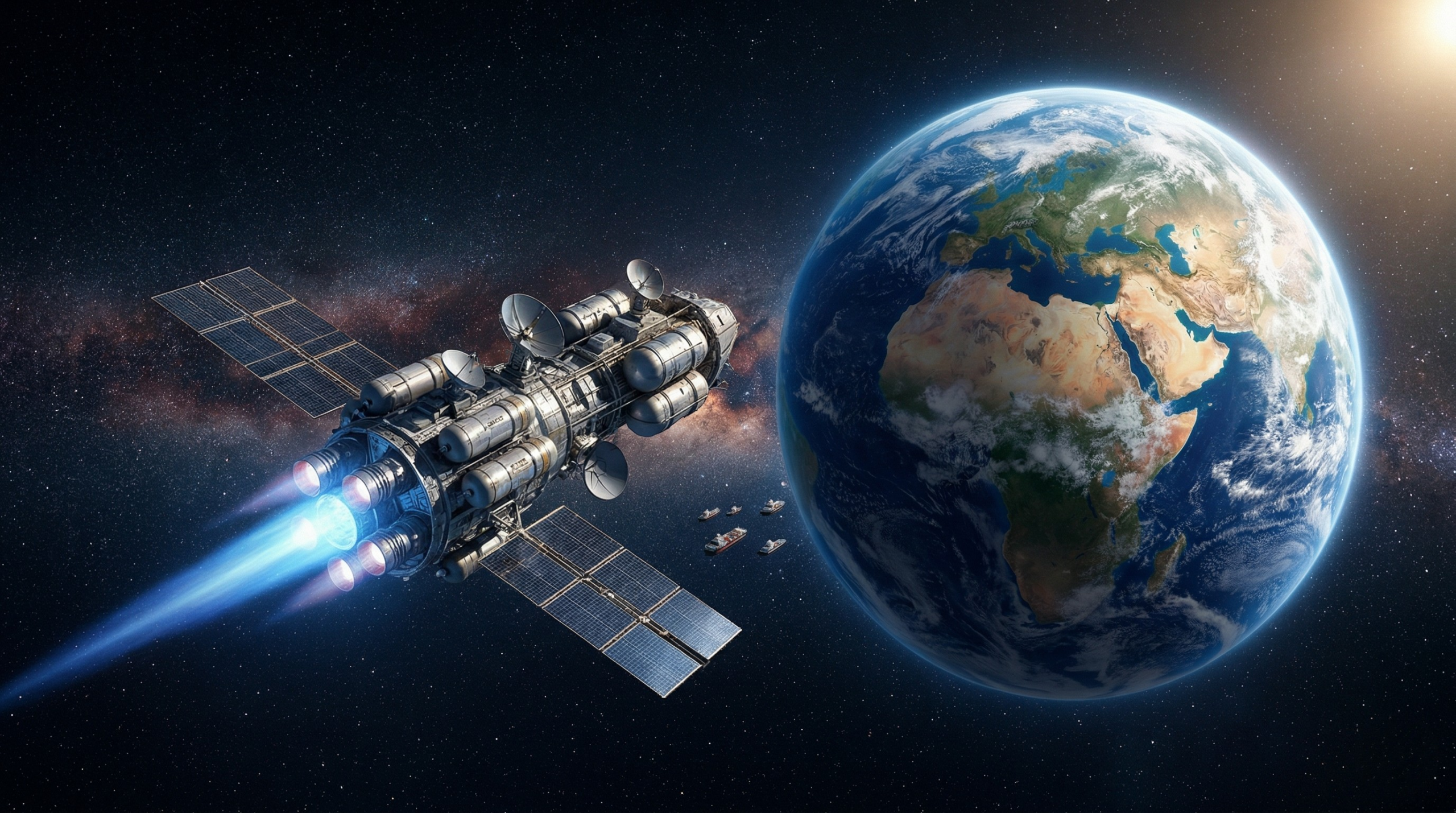 Orion spacecraft leaving Earth orbit heading towards the Moon