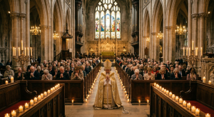 People praying for Middle East peace in cathedral