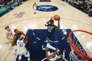 NBA Semifinals 2026 Game 1 results Minnesota Timberwolves vs San Antonio Spurs and New York Knicks vs Philadelphia 76ers scoreboard graphic
