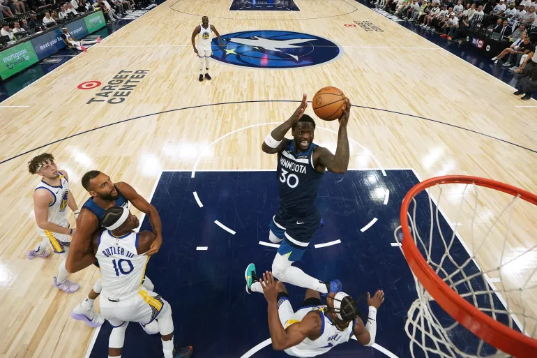NBA Semifinals 2026 Game 1 results Minnesota Timberwolves vs San Antonio Spurs and New York Knicks vs Philadelphia 76ers scoreboard graphic