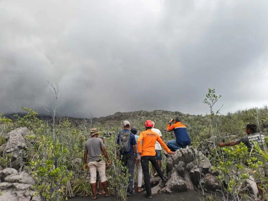 Smoke rising from Mount Dukono eruption in North Halmahera, Indonesia on May 8, 2026