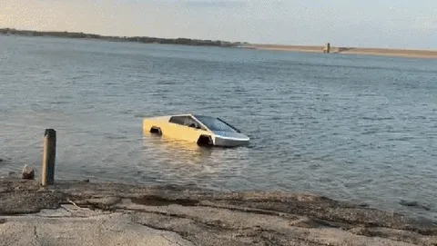 Tesla Cybertruck partially submerged in Grapevine Lake, Texas, during Wade Mode test incident on May 19, 2026