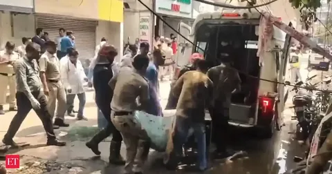 Firefighters controlling a blaze at a restaurant in Malviya Nagar, Delhi, as emergency crews respond to a sudden fire incident.