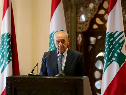 Israeli and Lebanese flags displayed during the announcement of the Israel Lebanon framework agreement.