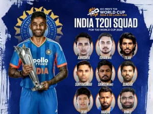 Indian cricket team players celebrating on field during T20 international match while fans discuss India T20I squad 2026 selection and World Cup plans.