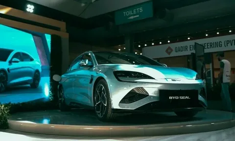 BYD new energy vehicles showcased during a meeting on Pakistan's growing EV market