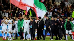 Iran national football team supporters waving flags during a Tehran World Cup fan rally ahead of FIFA World Cup 2026