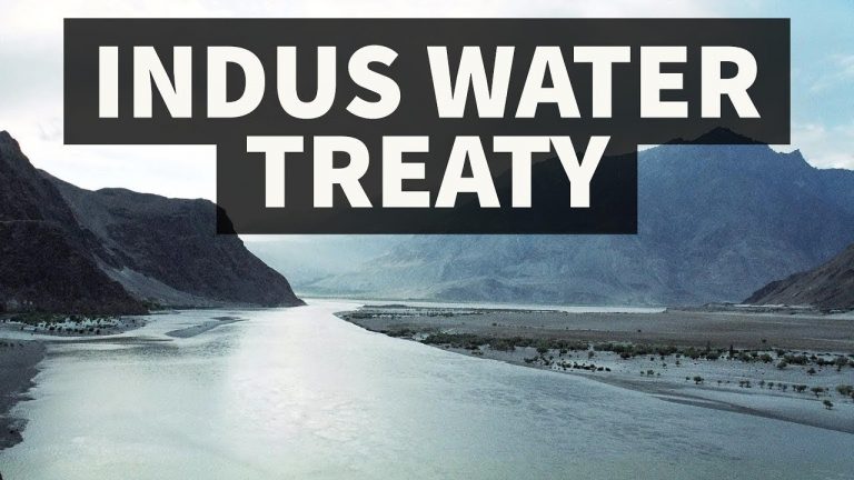 Map showing the Indus River system under the Indus Water Treaty between India and Pakistan with major rivers and water infrastructure.
