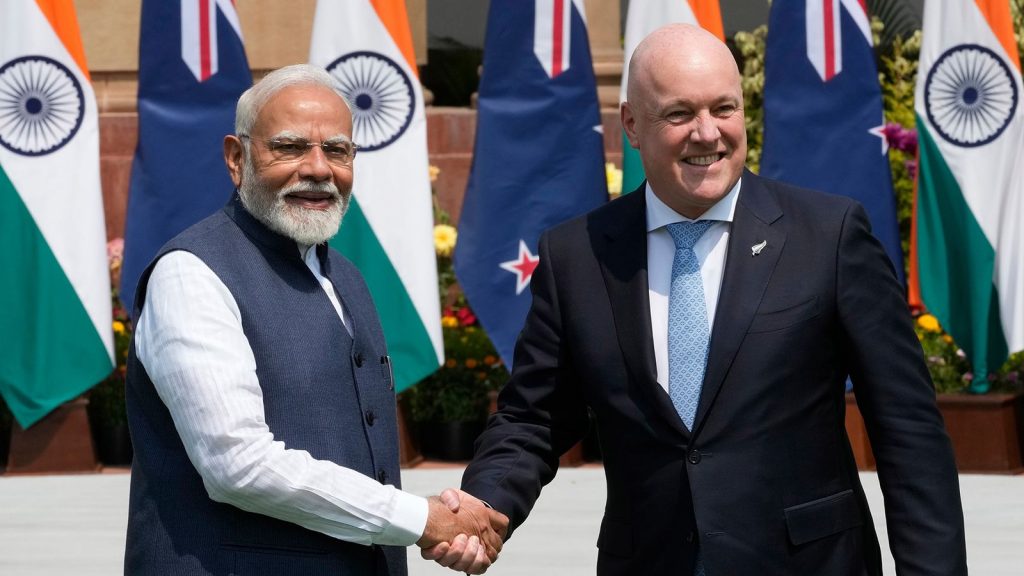 Indian Prime Minister Narendra Modi was welcomed by New Zealand officials during his official visit, which focused on trade and diplomatic cooperation.