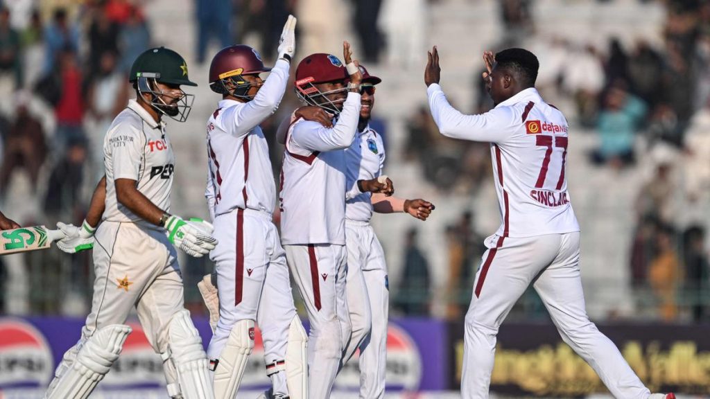 West Indies players celebrating after beating Pakistan by 90 runs in the first Test match of the PAK vs West Indies Test series 2026.