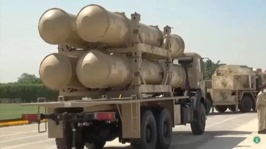 Pakistan air defence system with military radar and missile defence equipment during a security exercise