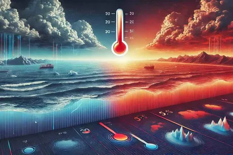 Rising ocean temperatures showing the impact of climate change on seas and marine ecosystems