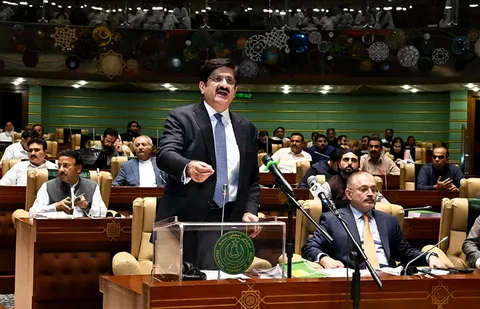 Members attending the Sindh Assembly ijlas today during an official session in Karachi.