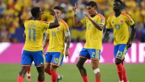 Players celebrating a goal during FIFA World Cup 2026 Round of 32 knockout match