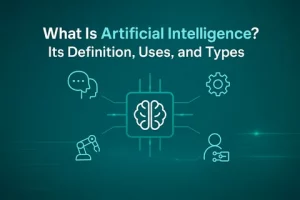 Digital illustration representing Artificial Intelligence with a glowing brain and circuit network symbolizing machine learning