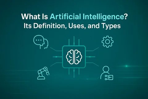 Digital illustration representing Artificial Intelligence with a glowing brain and circuit network symbolizing machine learning