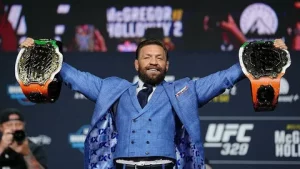 Conor McGregor and Max Holloway face off ahead of their UFC 329 welterweight rematch in Las Vegas