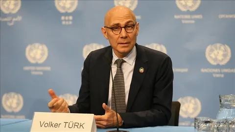 Volker Türk, UN High Commissioner for Human Rights, speaking at a press conference after winning a second term in 2026