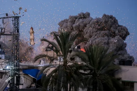 Damaged mosque in Gaza following Israeli airstrikes amid the ongoing Israel-Palestine conflict.