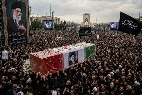 Thousands gather in Tehran during the funeral procession of Ali Khamenei amid national mourning