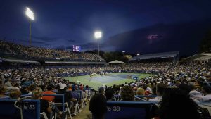 Alex de Minaur playing at the Mubadala DC Open 2026 at FitzGerald Tennis Center in Washington D.C.