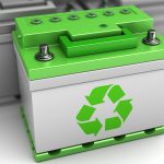Workers sorting used lithium-ion batteries at a battery recycling facility