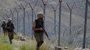 Pakistan Army soldiers on alert duty near the Pak-Afghan border during a counterterrorism operation