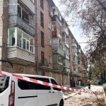 Damaged residential building in Kyiv following a Russian missile and drone attack