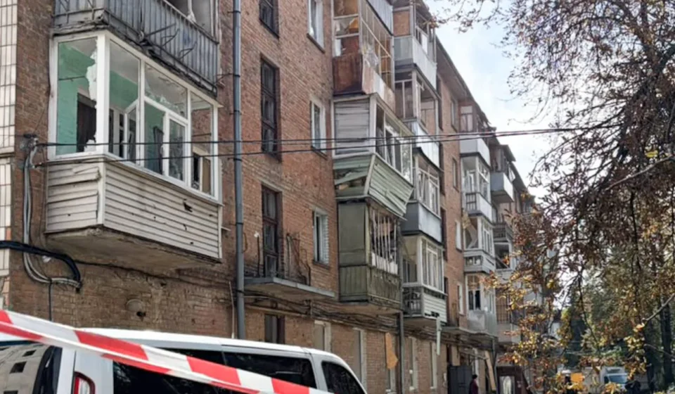 Damaged residential building in Kyiv following a Russian missile and drone attack