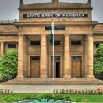 State Bank of Pakistan building in Karachi with a rising inflation graph overlay