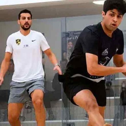 Pakistan squash player in action during Asian Games semifinal qualification match