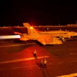 US Navy warship launching a munition during strikes on Iran