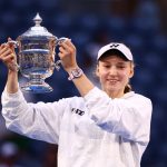 Elena Rybakina holds the US Open trophy after her win over Aryna Sabalenka in the 2026 final